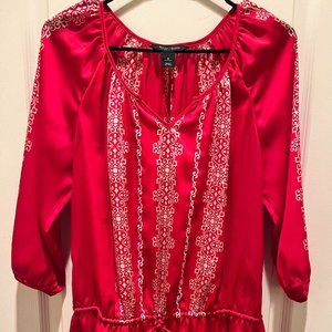 White House Black Market Red Silky Boho Peasant Blouse - Size 8
